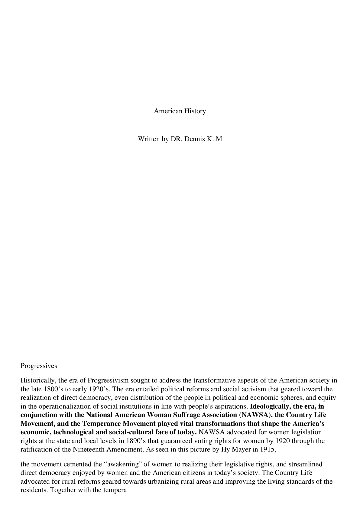 Preview image for EXPLORATION OF PROGRESSIVE AMERICAN HISTORY